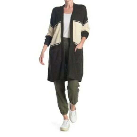Sanctuary Cardigan Open Front Womens Green & Cream Color Block Striped Size L - Picture 1 of 7